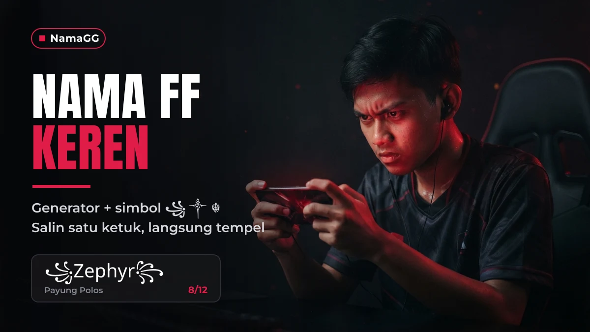Generator nama FF keren NamaGG dengan simbol dan penghitung 12 karakter