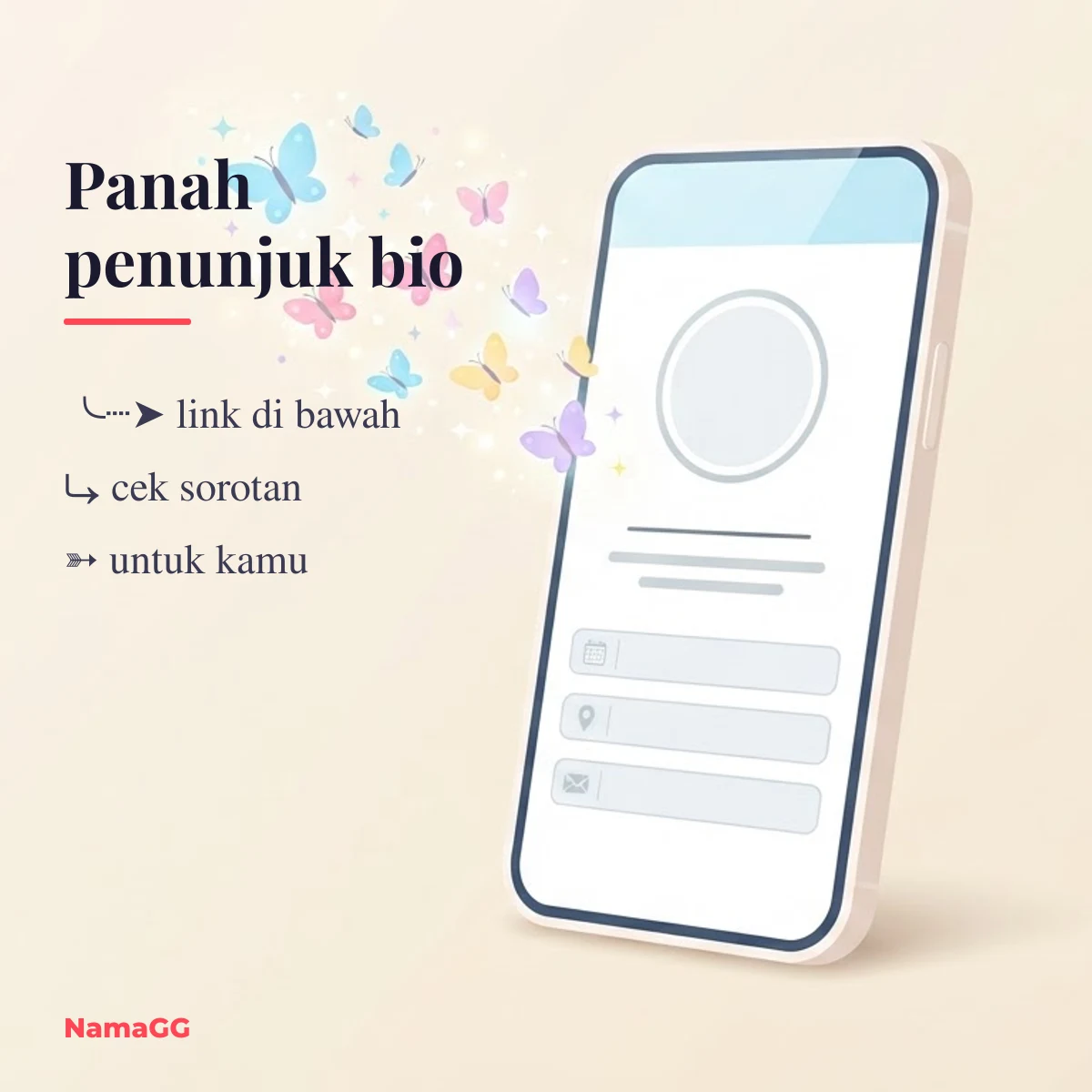 Simbol panah sebagai penunjuk di bio dan nama